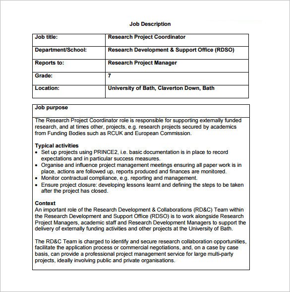 Free Job Description Template 9 Project Coordinator Job Description Templates Free