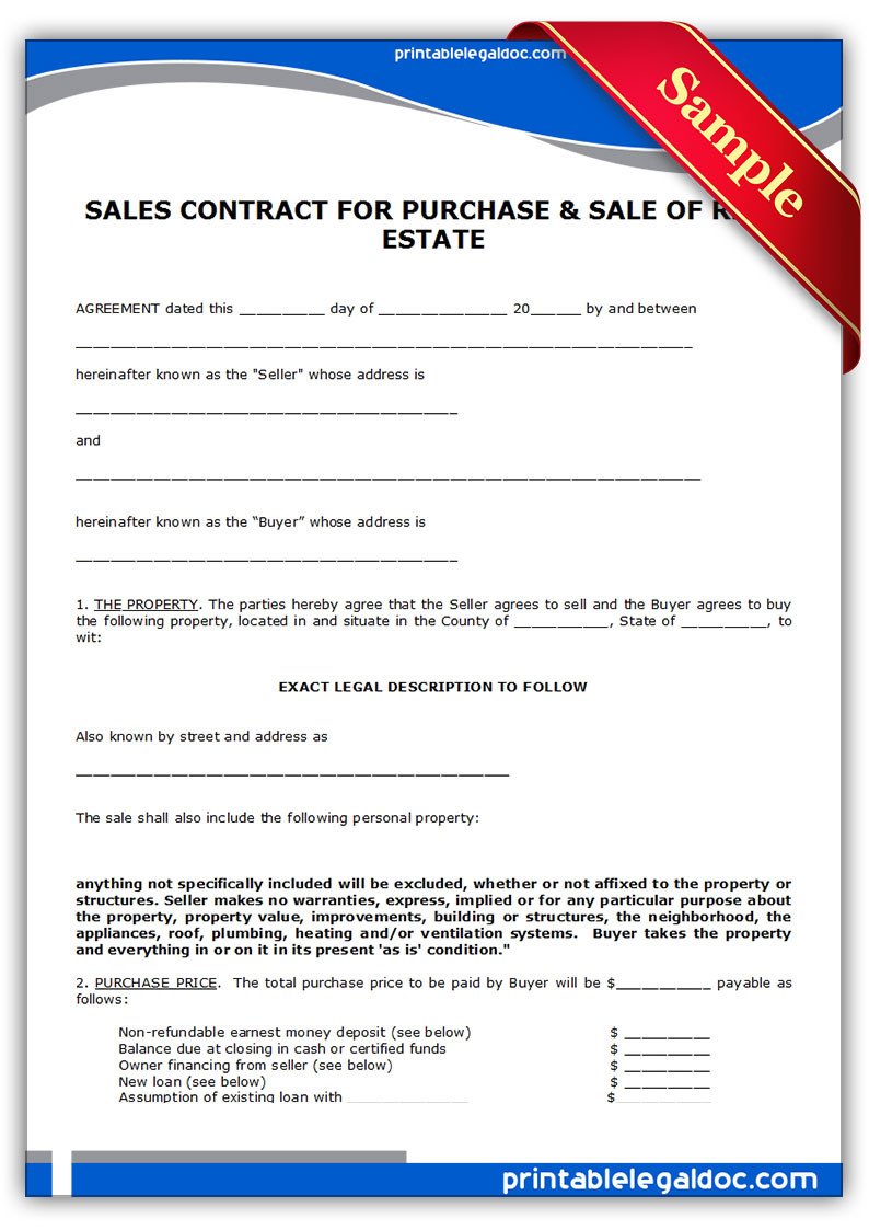Free Land Contract forms Free Printable Contract to Sell Land Contract form