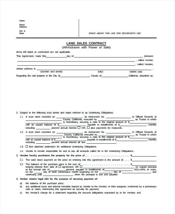 Free Land Contract forms Printable Land Contract form – Gulflifa