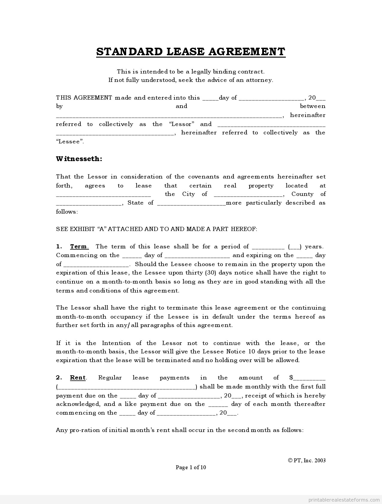 Free Lease Agreement Template Download Free Rental Agreements to Print