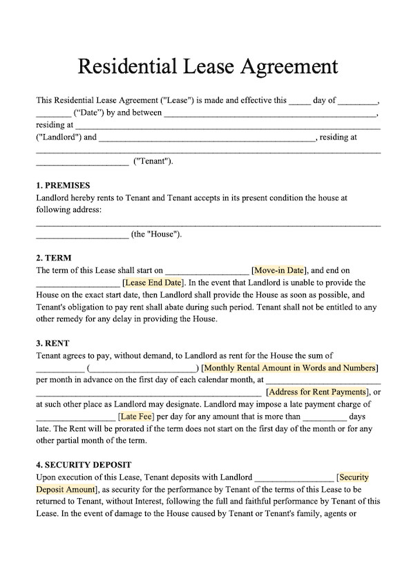 Free Lease Agreement Template Download Free Residential Lease Template