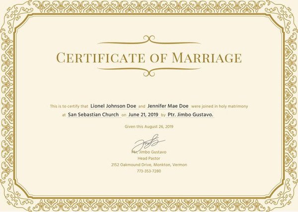 Free Marriage Certificate Template Marriage Certificate Template 11 Word Pdf Psd format