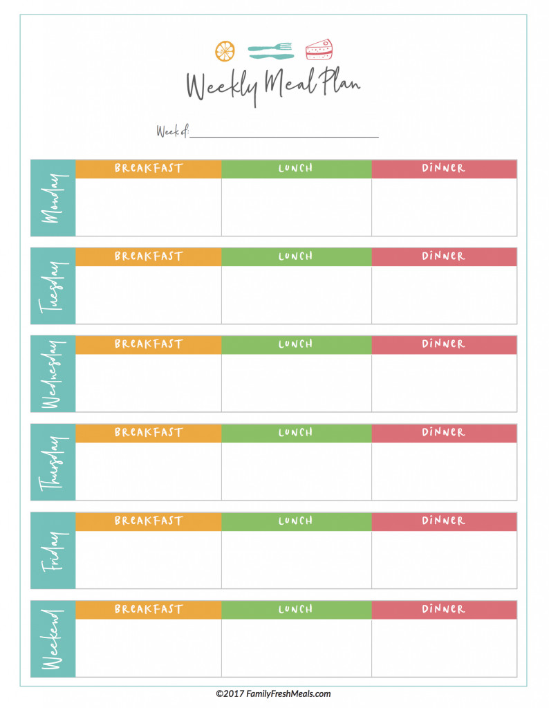 Free Meal Planner Template Free Meal Plan Printables Family Fresh Meals