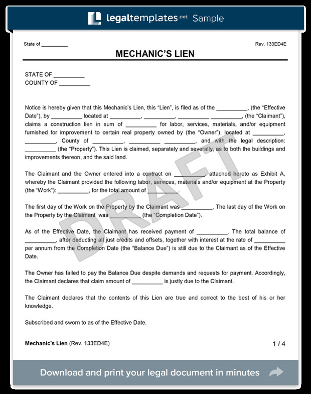 Free Mechanics Lien form Texas Mechanic S Lien