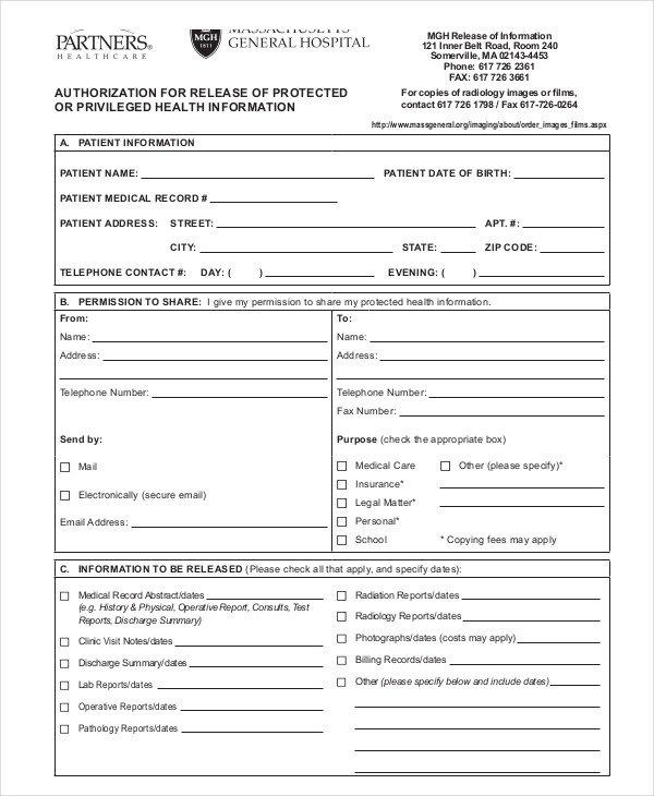 Free Medical Release form 10 Medical Release forms Free Sample Example format
