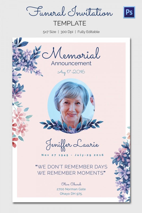 Free Memorial Card Template 15 Funeral Invitation Templates – Free Sample Example