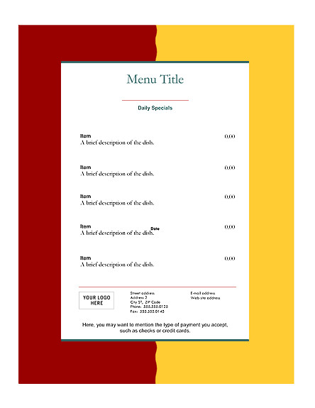 Free Menu Template for Word Free Restaurant Menu Templates – Microsoft Word Templates