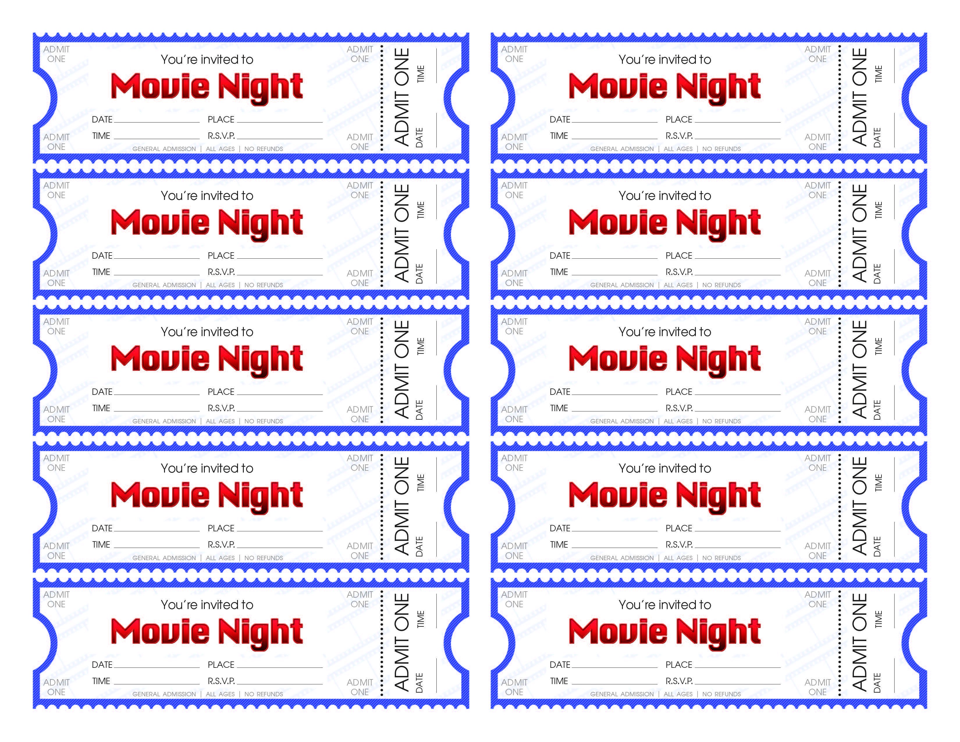 Free Movie Ticket Template Make Your Own Movie Night Tickets
