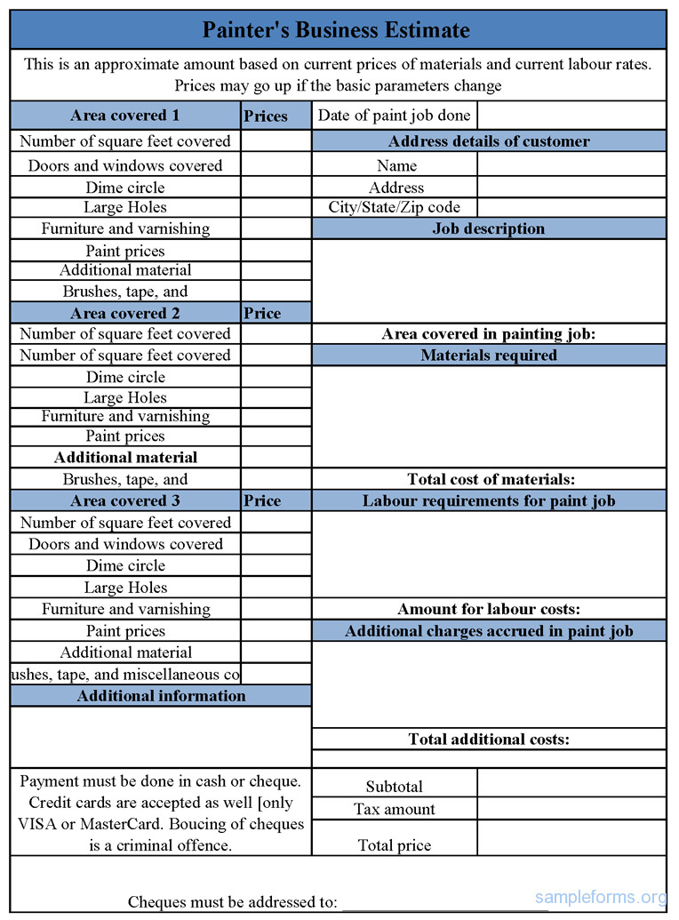 Free Painting Estimate Template Invoice Painting