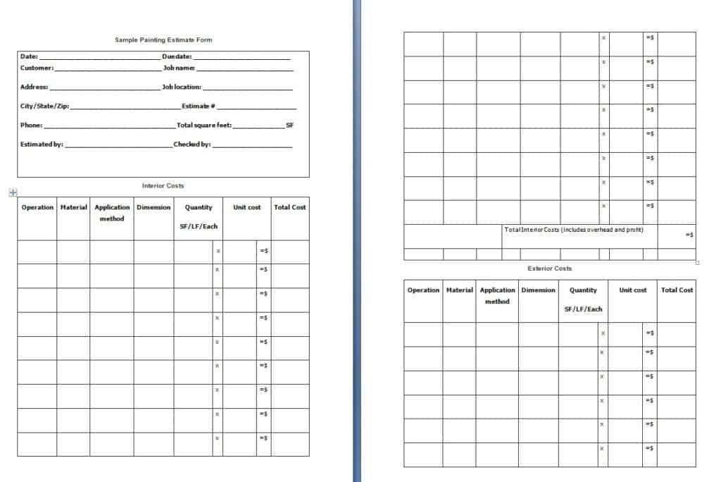 Free Painting Estimate Template Painting Estimate form Template Free formats Excel Word