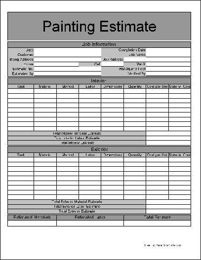 Free Painting Estimate Template Printable Job Estimate forms