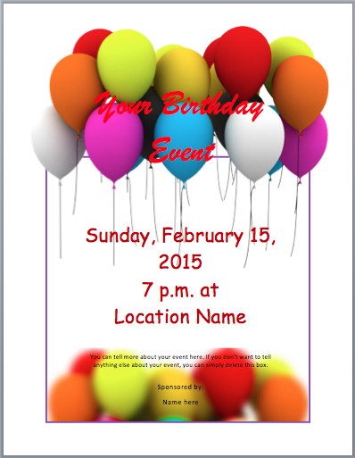 Free Party Invitation Template Word Birthday Party Invitation Flyer Template 3 Printable