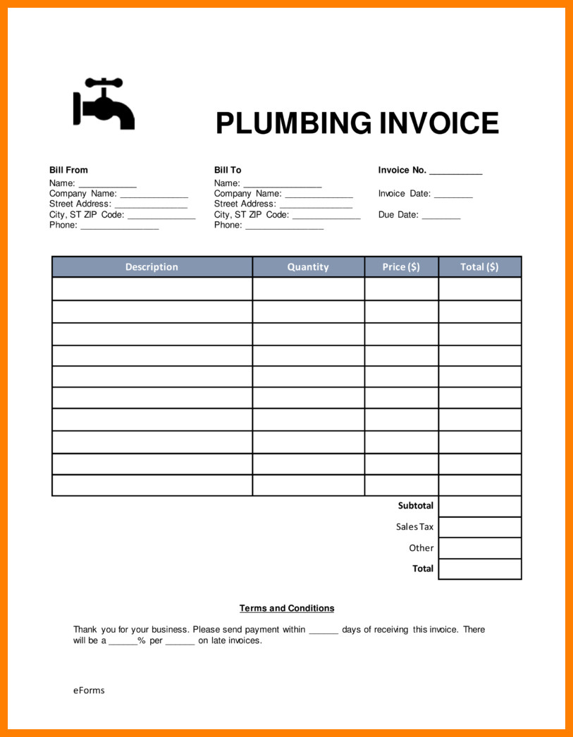 Free Plumbing Invoice Template 6 Plumbing Invoice Template Free