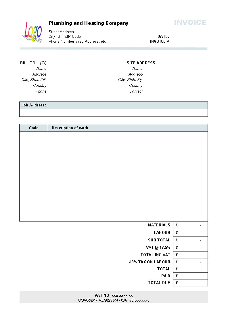 Free Plumbing Invoice Template Plumbing and Heating Invoice form Uniform Invoice software