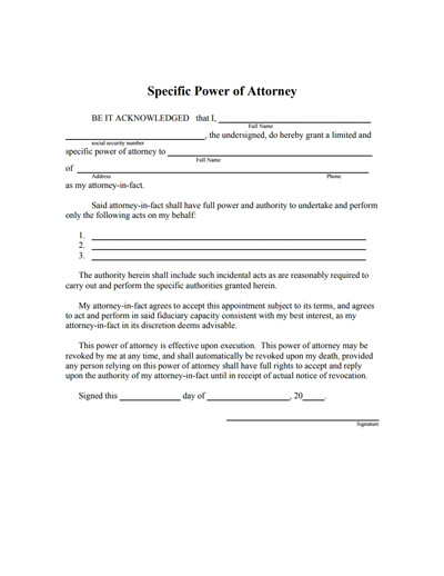 Free Power Of attorney Template Special Power Of attorney form Free Download Create