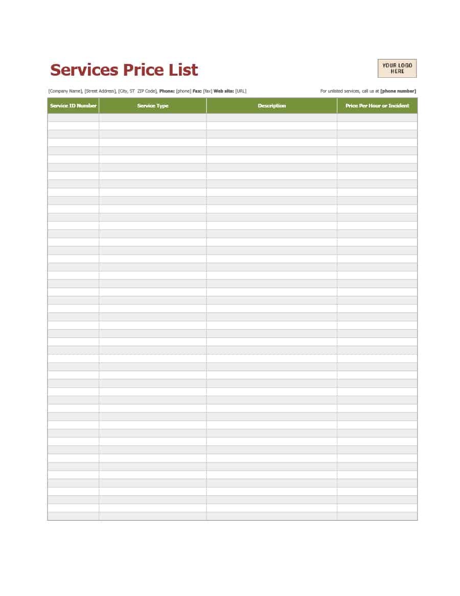 Free Price List Template 40 Free Price List Templates Price Sheet Templates