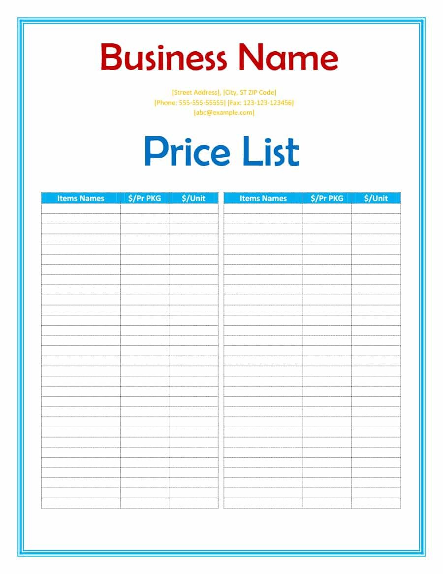 Free Price List Template 40 Free Price List Templates Price Sheet Templates