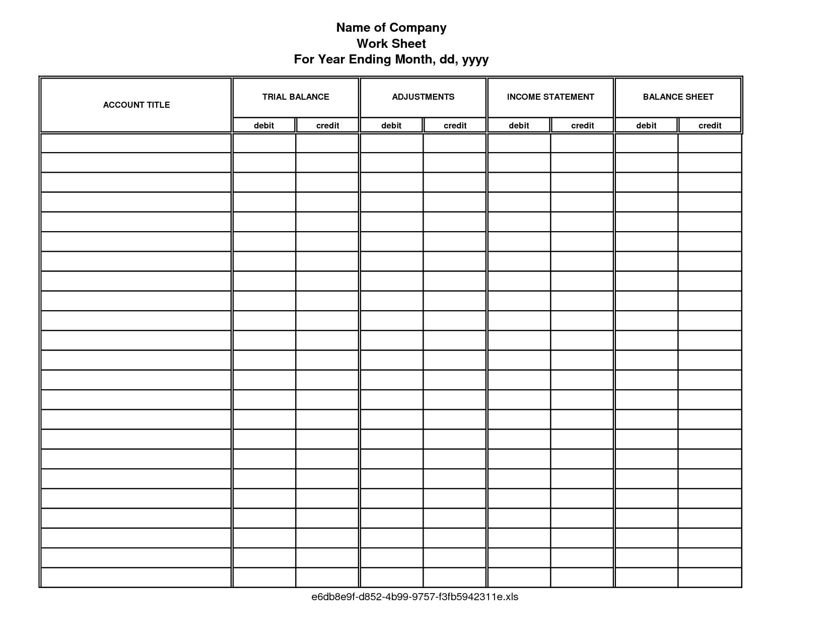 Free Printable Accounting forms Blank Six Column Worksheet
