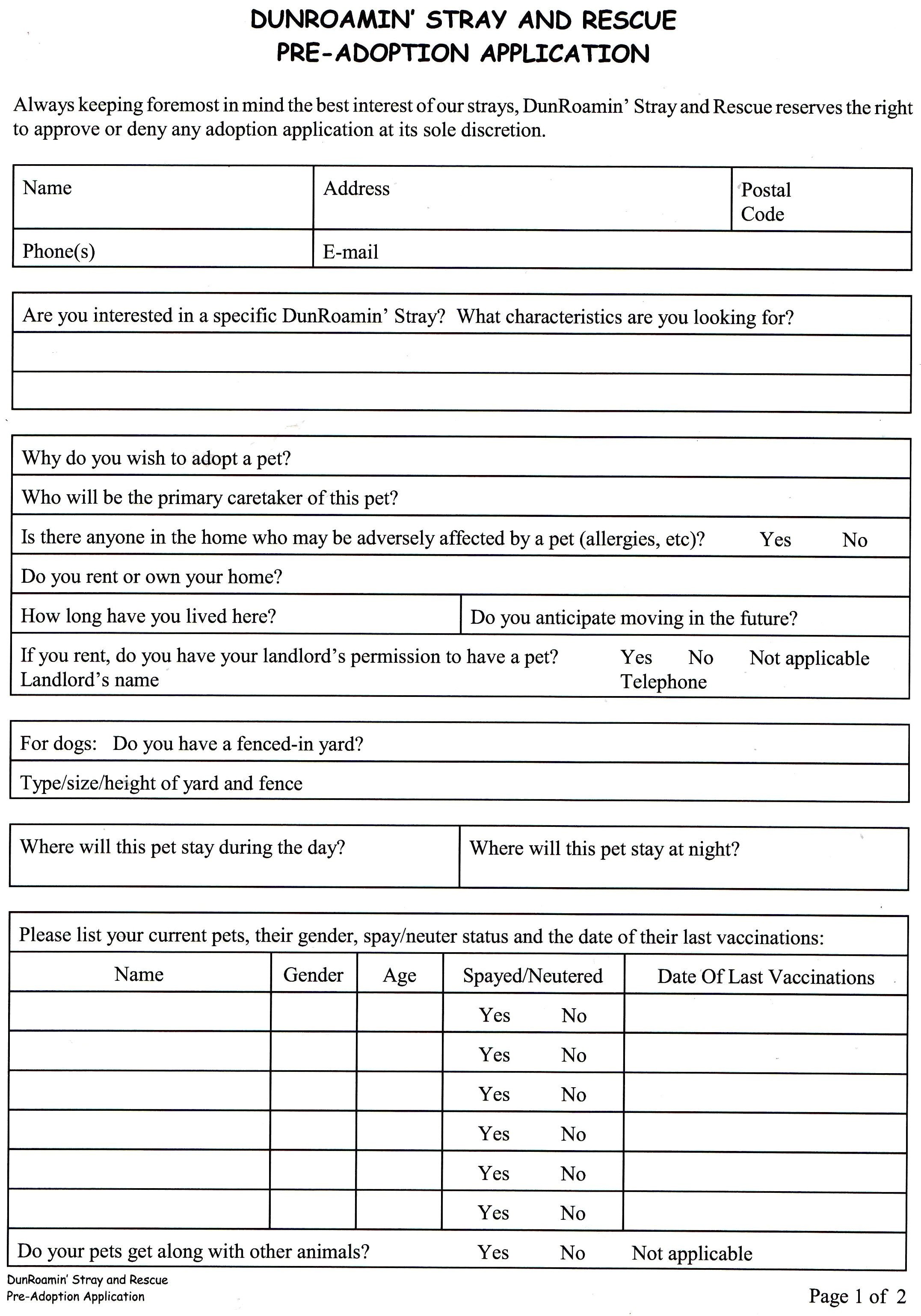 Free Printable Adoption Papers Line forms