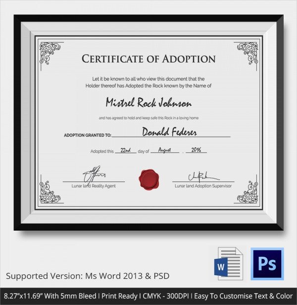 Free Printable Adoption Papers Sample Adoption Certificate Template 18 Documents In