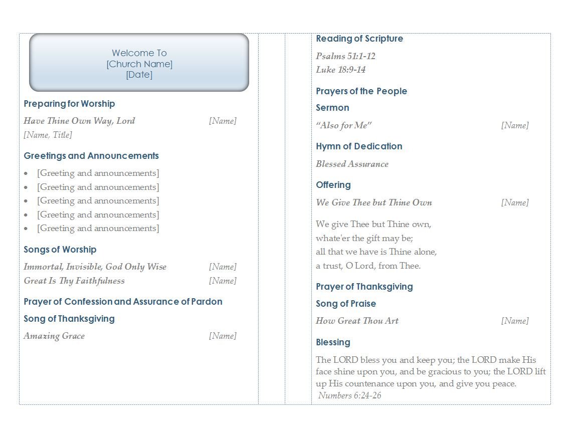 Free Printable Church Program Templates Church Program Template