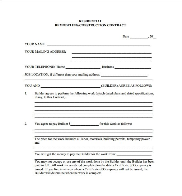 Free Printable Construction Contracts 12 Remodeling Contract Templates Pages Docs Word
