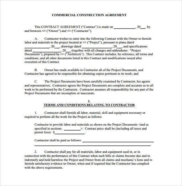 Free Printable Construction Contracts Construction Contract 9 Download Documents In Pdf