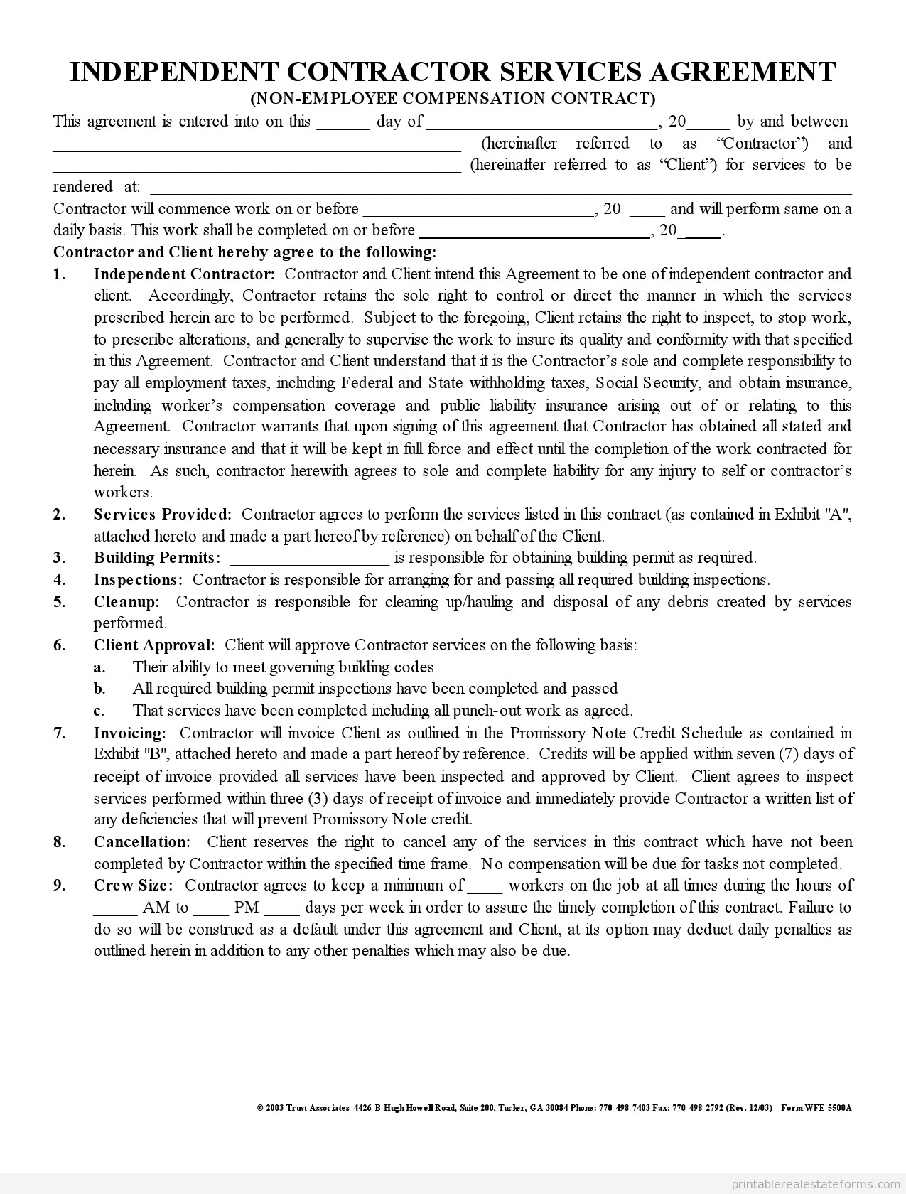 Free Printable Construction Contracts Free Printable Independent Contractor Agreement form