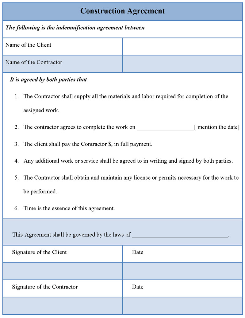 Free Printable Construction Contracts Printable Construction Agreement Template