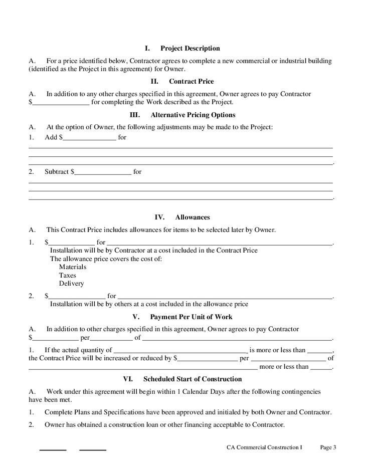 Free Printable Construction Contracts Printable Sample Construction Contract Template form