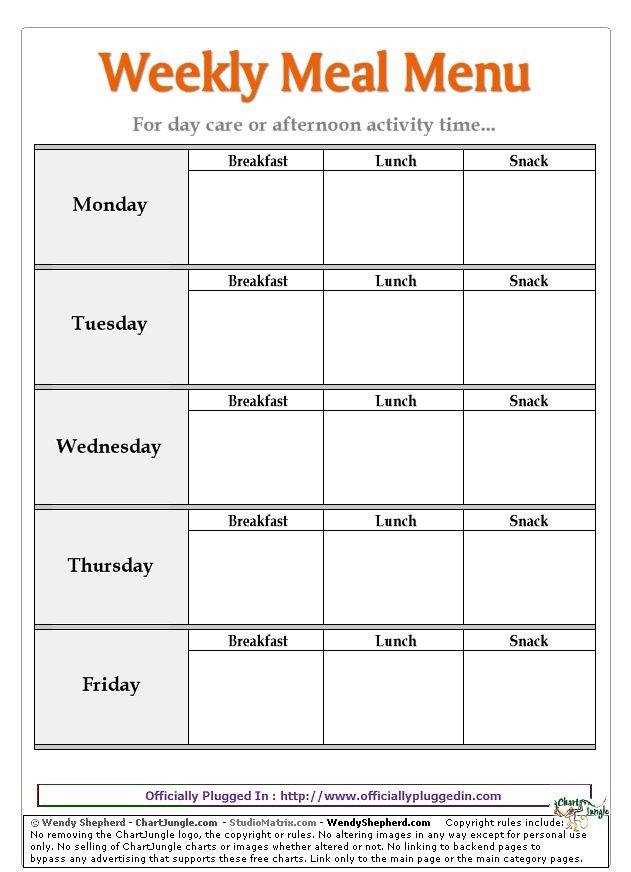 Free Printable Daycare Menus 29 Best Images About Daycare Menus On Pinterest