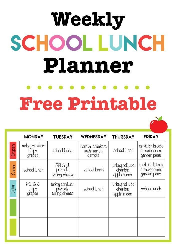 Free Printable Daycare Menus Weekly School Lunch Planner Printable