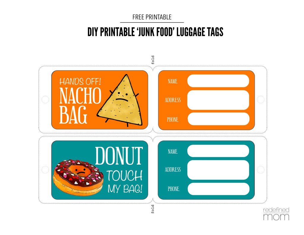 Free Printable Luggage Tags Diy Printable Junk Food Luggage Tags