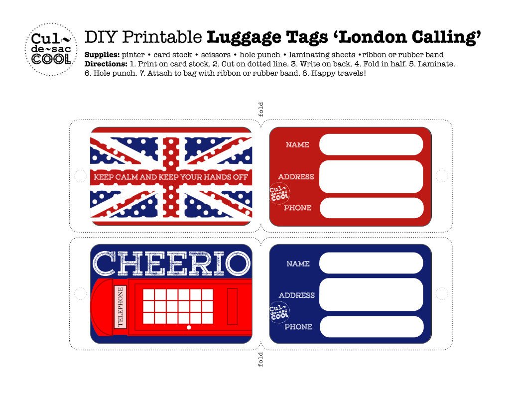 Free Printable Luggage Tags Diy Printable Luggage Tags ‘london Calling’