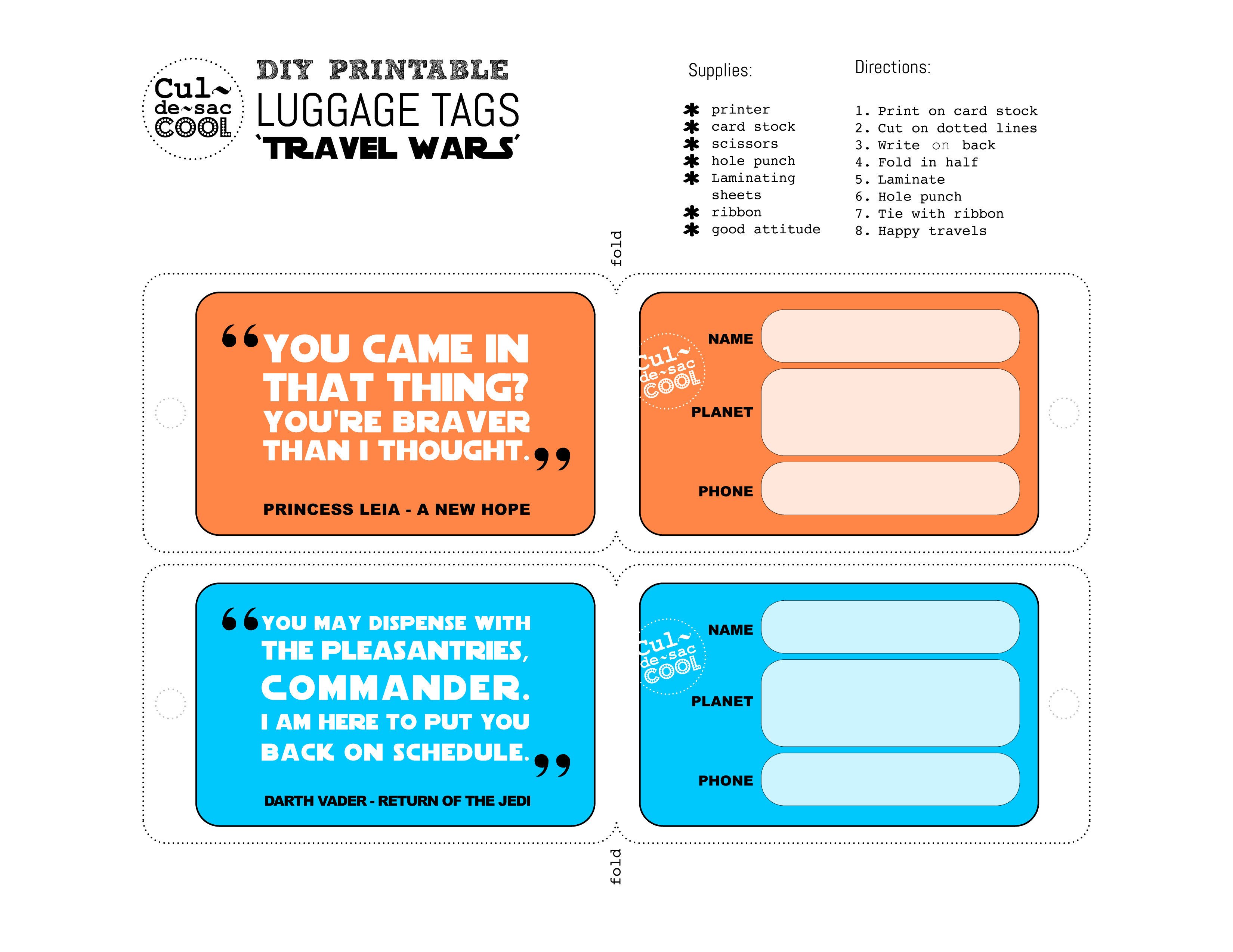 Free Printable Luggage Tags Diy Printable Luggage Tags ‘travel Wars’