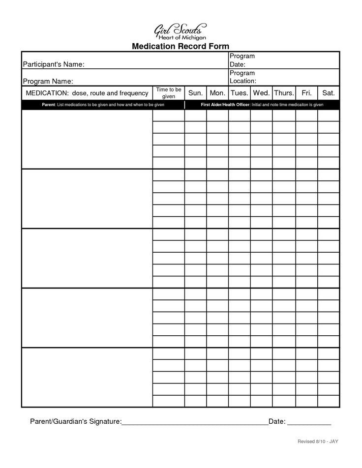Free Printable Medication Chart Blank Medication Administration Record Template