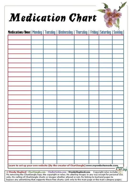 Free Printable Medication Chart Free Printable Medication Chart From Chartjungle
