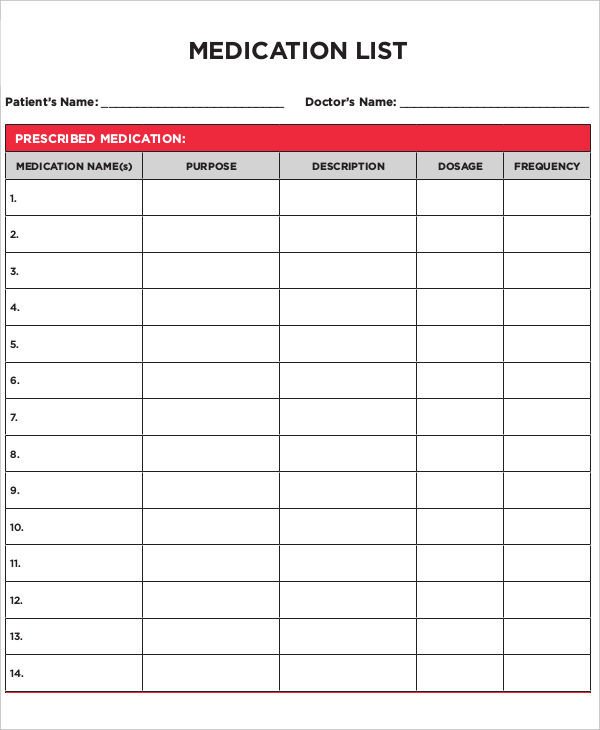 Free Printable Medication List Template 6 Printable Medication List Templates Free Samples
