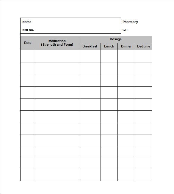 Free Printable Medication List Template 8 Medication Card Templates Doc Pdf