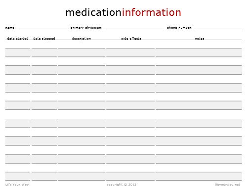 Free Printable Medication List Template Home Management Notebook Life Your Way