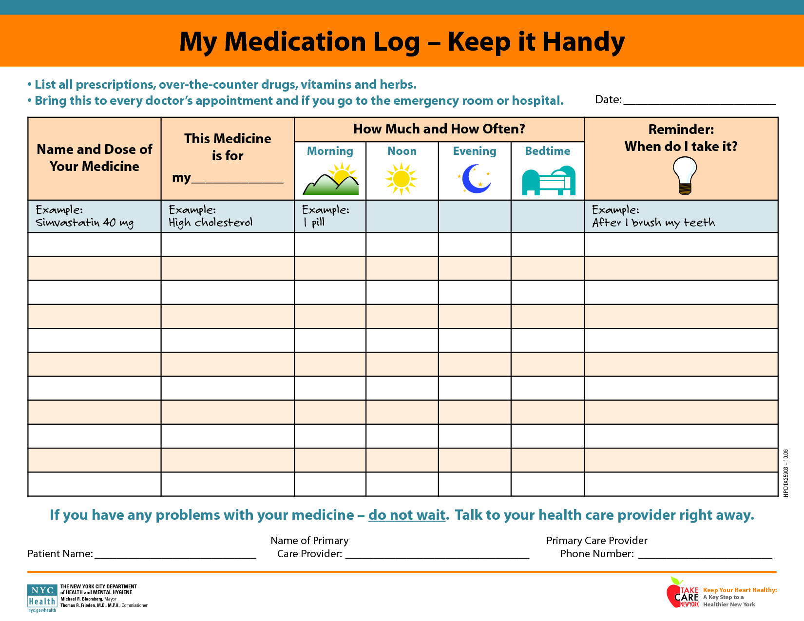 Free Printable Medication List Template Medicine Picture Schedule