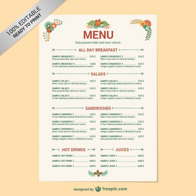 Free Printable Menu Template Editable Restaurant Menu Template Vector