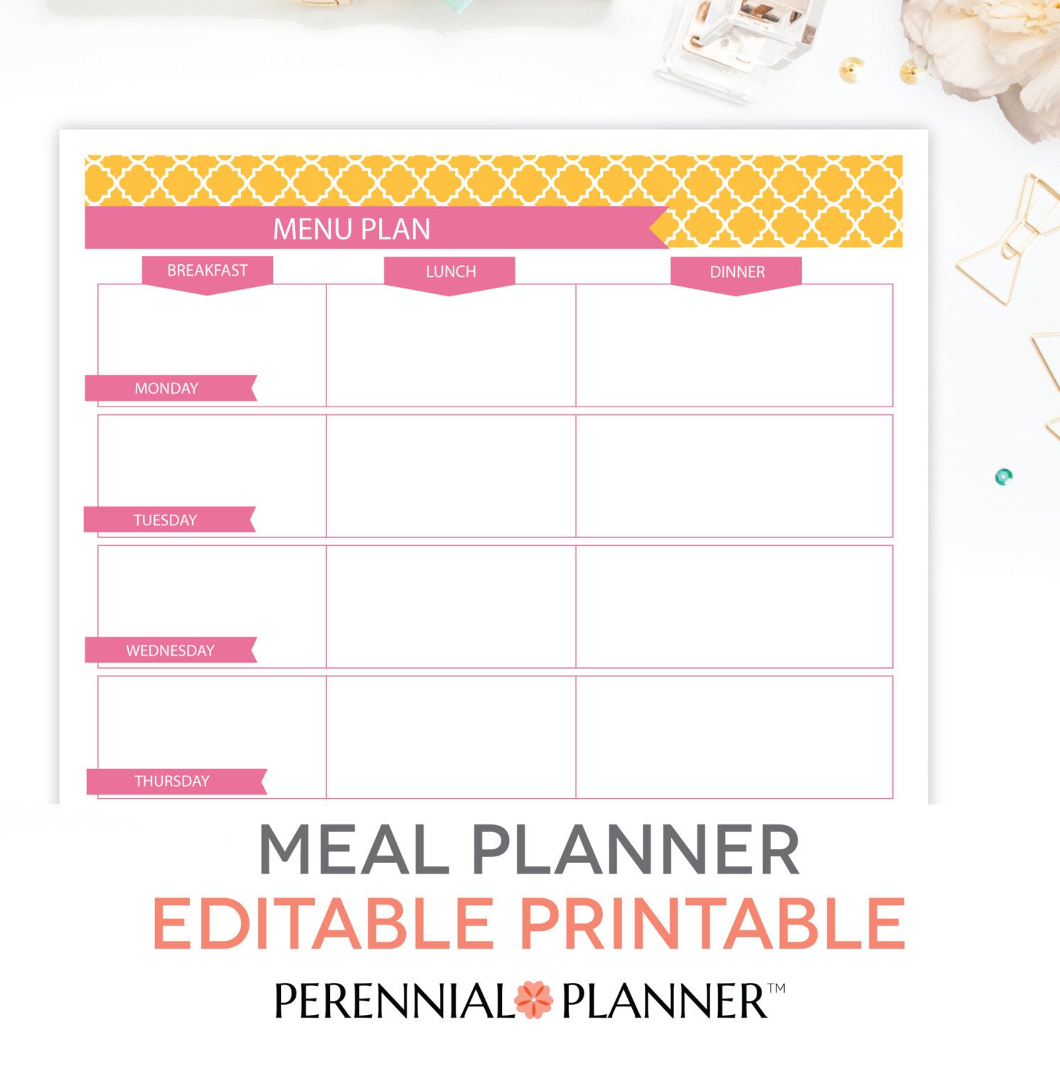 Free Printable Menu Template Menu Plan Weekly Meal Planning Template Printable Editable