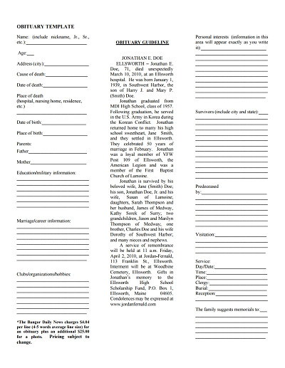 Free Printable Obituary Templates Obituary Template Free Download Edit Fill Create and