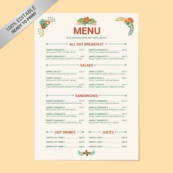 Free Printable Restaurant Menu Templates 23 Free Menu Templates Pdf Doc Excel Psd
