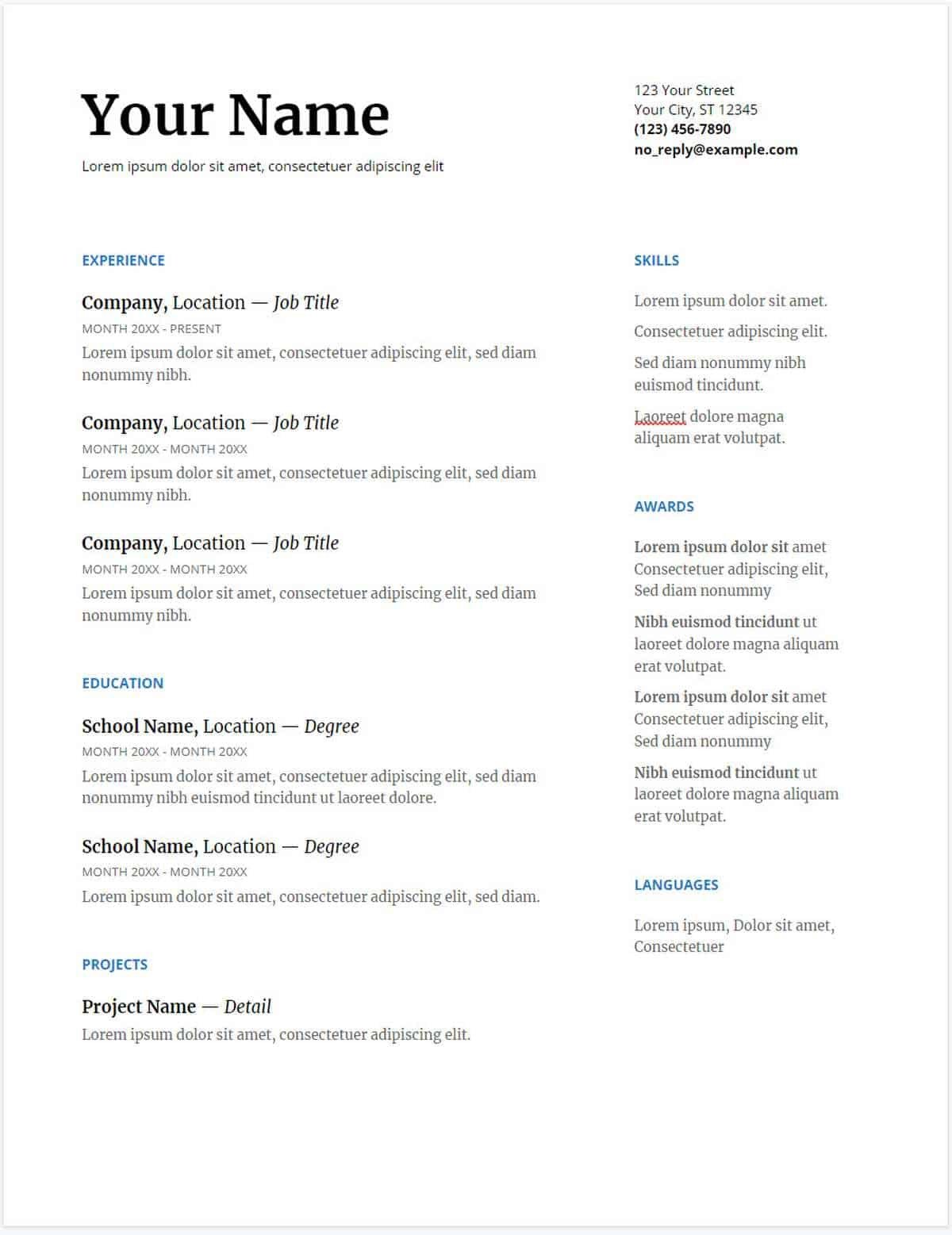 Free Printable Resume Templates 30 Google Docs Resume Templates [downloadable Pdfs]