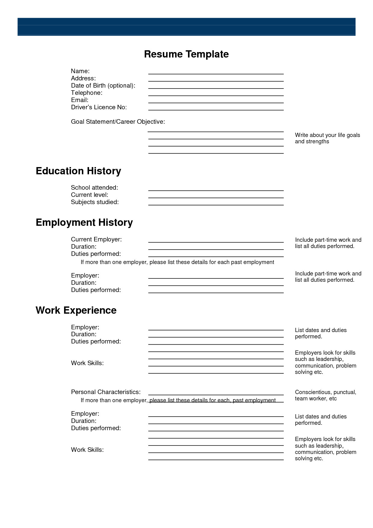 Free Printable Resume Templates Free Printable Sample Resume Templates