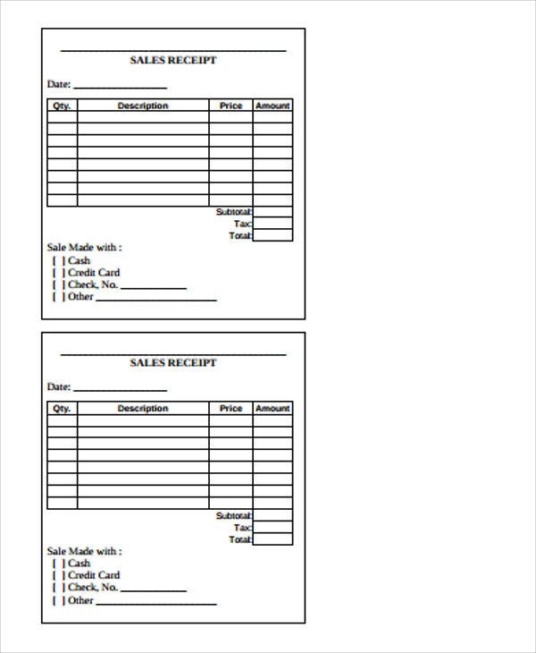 Free Printable Sales Receipt Template Sample Sales Receipt form 7 Examples In Word Pdf