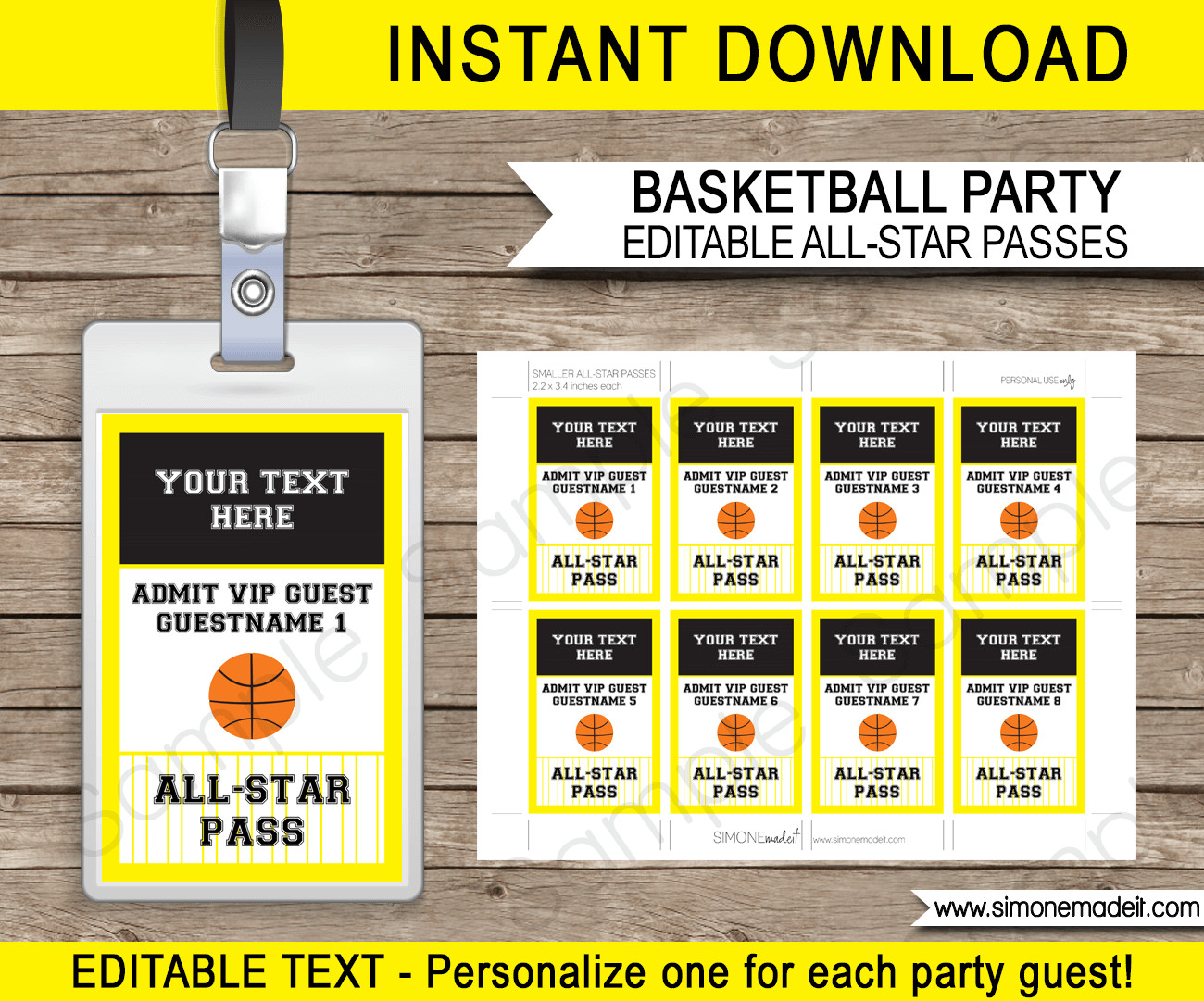 Free Printable Vip Pass Template Black and Yellow Basketball Vip Pass Template