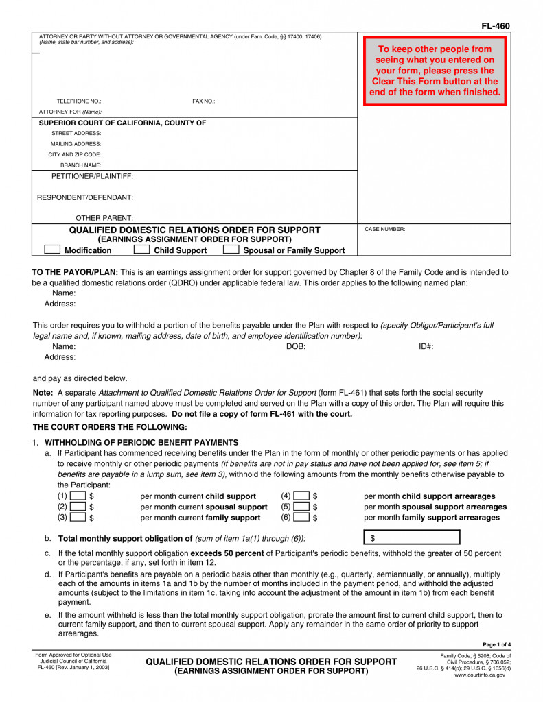Free Qdro form Download Fl 460 Qualified Domestic Relations order form Family Law
